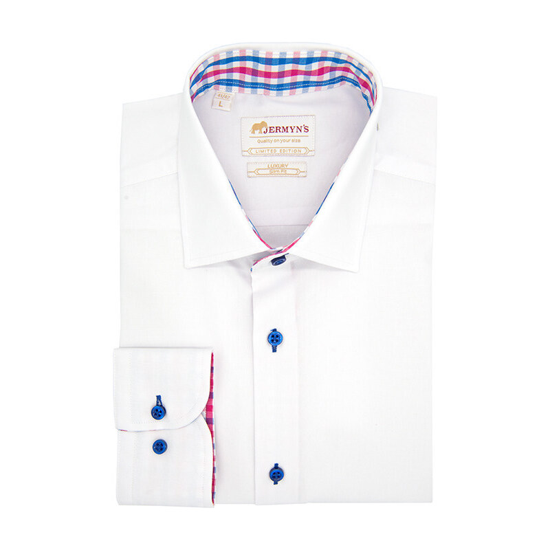 JERMYN'S Camasa alba regular barbati Luxury Classic Fit EASY IRON cu garnitura in carouri (Marime: 3XL)