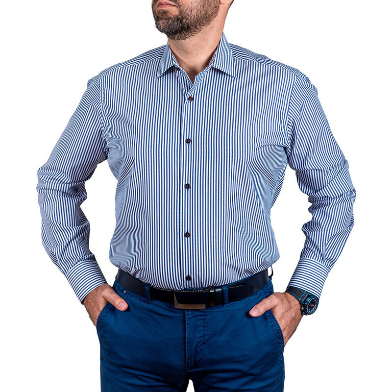 JERMYN'S Camasa slim office barbati in dungi bleumarin Luxury Slim Fit EASY IRON (Marime: L)