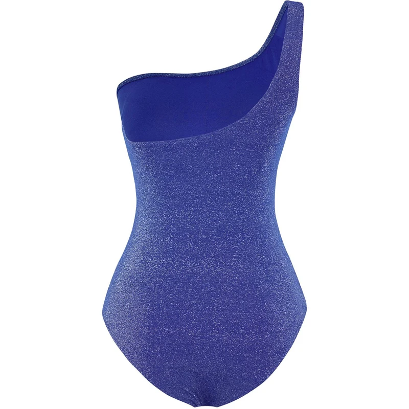 Trendyol Navy Blue One Shoulder Glitter Regular Swimsuit - GLAMI.ro