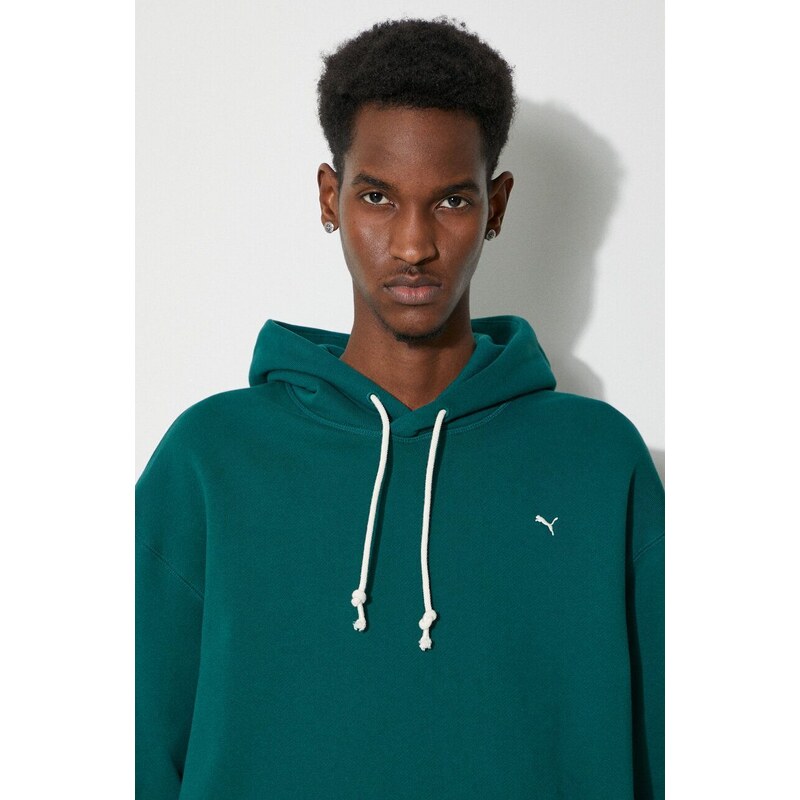 Puma hanorac de bumbac MMQ bărbați, culoarea verde, cu glugă, melanj 624011