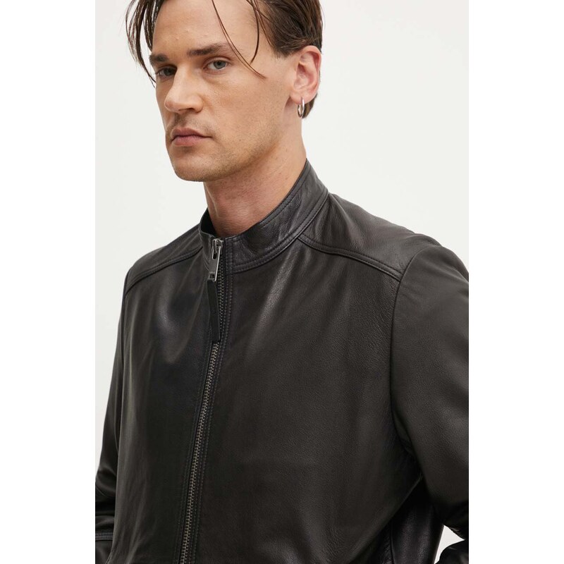 HUGO geaca de piele barbati, culoarea negru, de tranzitie, 50516869
