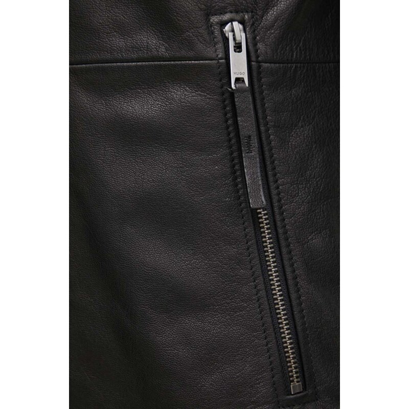 HUGO geaca de piele barbati, culoarea negru, de tranzitie, 50516869