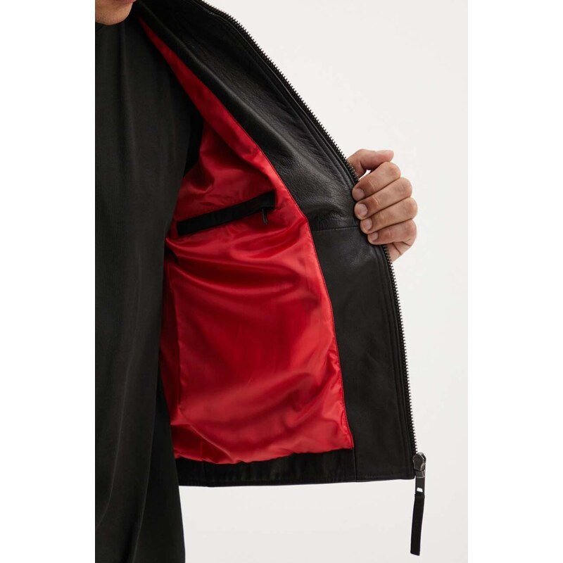 HUGO geaca de piele barbati, culoarea negru, de tranzitie, 50516869
