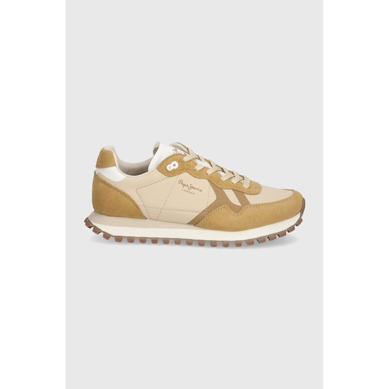 Pepe Jeans sneakers PLS40020 culoarea bej, BRIT-ON PRINTS W