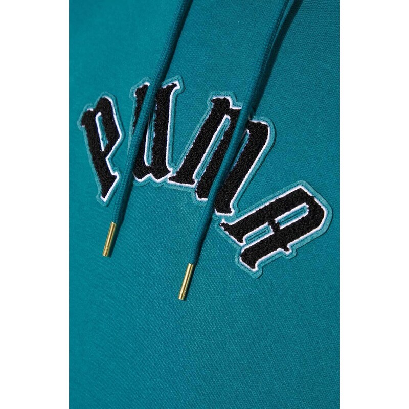 Puma hanorac de bumbac Classics Play Paris Hoodie barbati, culoarea turcoaz, cu glugă, cu imprimeu, 626766