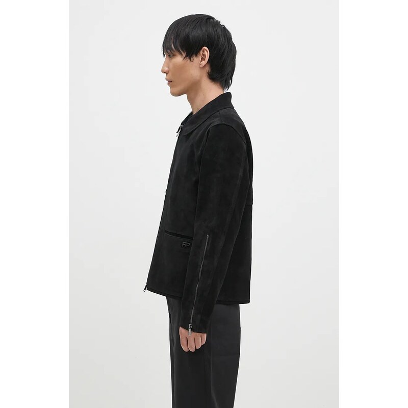 Filling Pieces geacă din piele întoarsă Leather Jacket Suede barbati, culoarea negru, de tranzitie, 75922791861