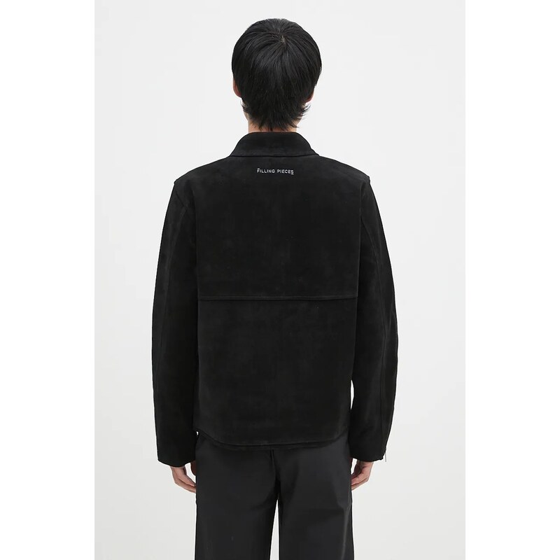 Filling Pieces geacă din piele întoarsă Leather Jacket Suede barbati, culoarea negru, de tranzitie, 75922791861