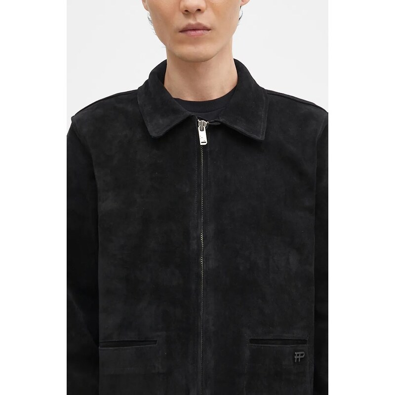 Filling Pieces geacă din piele întoarsă Leather Jacket Suede barbati, culoarea negru, de tranzitie, 75922791861