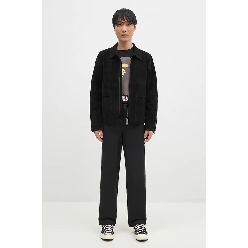 Filling Pieces geacă din piele întoarsă Leather Jacket Suede barbati, culoarea negru, de tranzitie, 75922791861