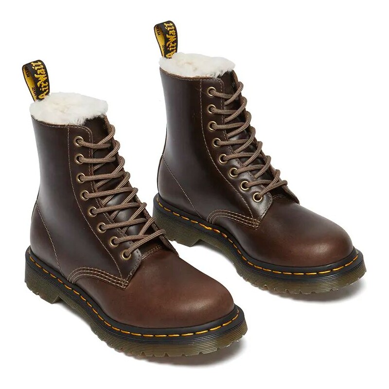 Dr. Martens bocanci de piele 1460 Pascal Serena femei, culoarea maro, cu toc plat, izolat, DM32019777