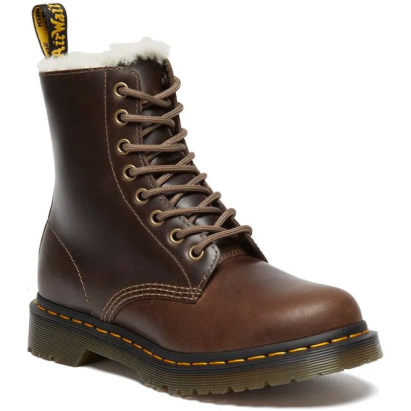 Dr. Martens bocanci de piele 1460 Pascal Serena femei, culoarea maro, cu toc plat, izolat, DM32019777