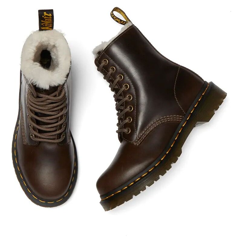 Dr. Martens bocanci de piele 1460 Pascal Serena femei, culoarea maro, cu toc plat, izolat, DM32019777