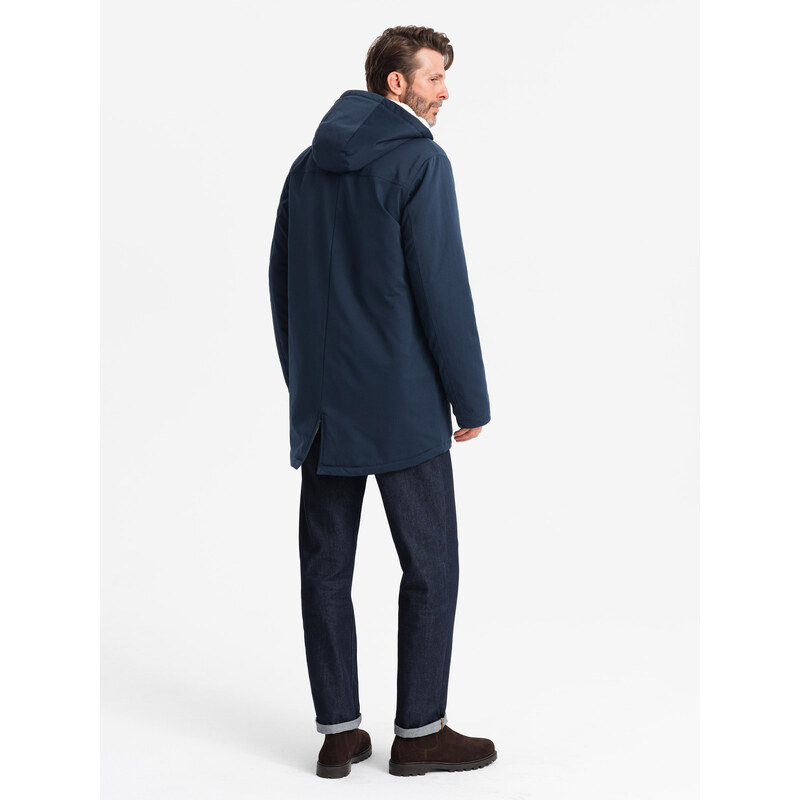 Ombre Jachetă lungă sherpa parka pentru bărbați – albastru marin V2 OM-JALJ-0181