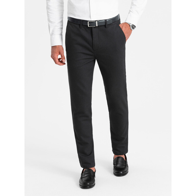 Ombre Pantaloni chino clasici pentru bărbați cu textură fină - negru V5 OM-PACP-0188