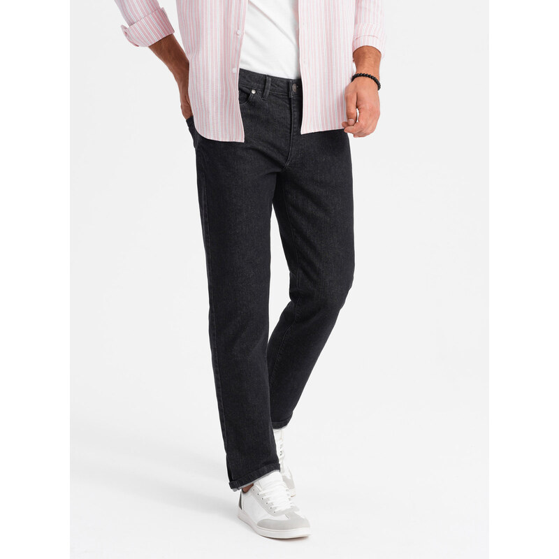 Ombre Pantaloni clasici din denim pentru bărbați REGULAR FIT - negru V2 OM-PADP-0152