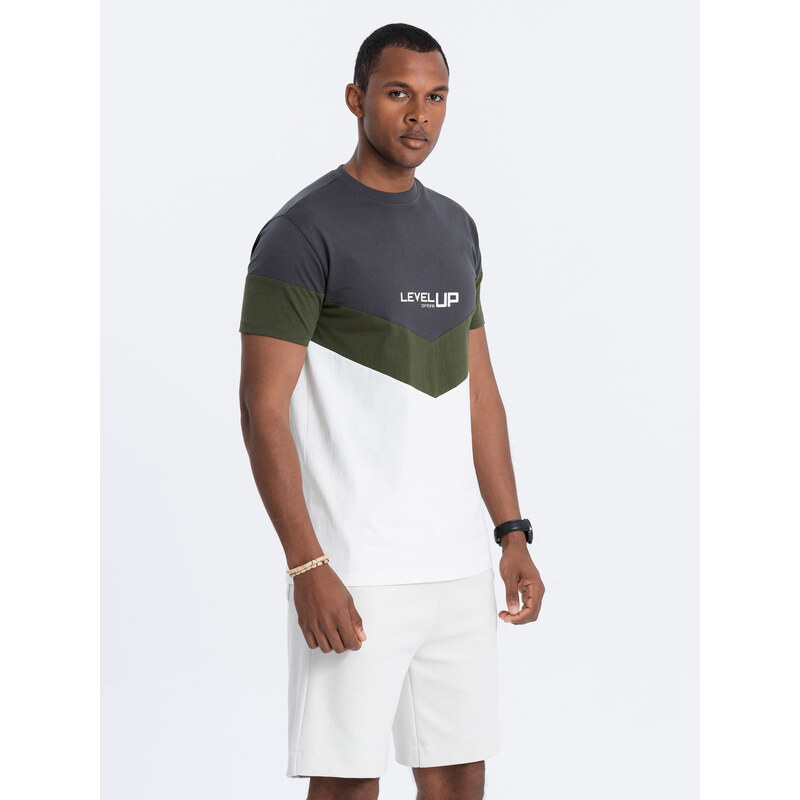 Ombre Tricou tricolor din bumbac pentru bărbați cu logo - grafit/olive V9 S1747