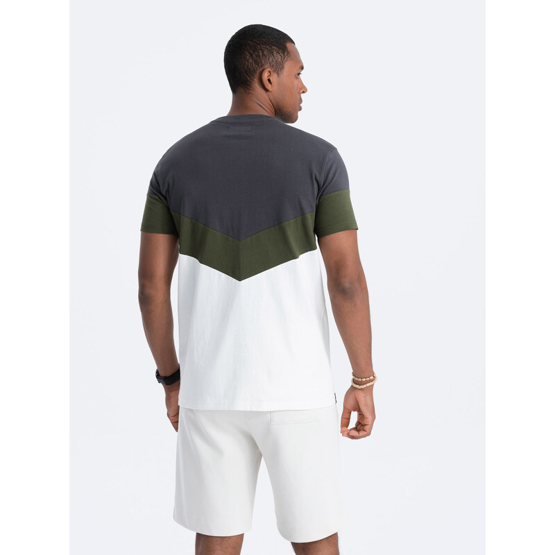 Ombre Tricou tricolor din bumbac pentru bărbați cu logo - grafit/olive V9 S1747