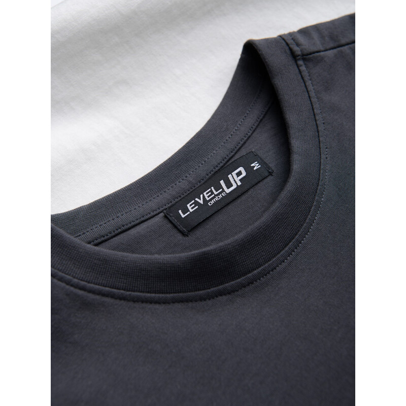 Ombre Tricou tricolor din bumbac pentru bărbați cu logo - grafit/olive V9 S1747