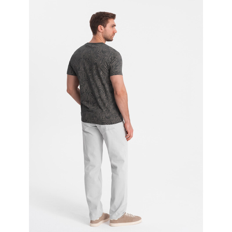 Ombre Tricou bărbătesc cu imprimeu complet în frunze de palmier - grafit V4 OM-TSFP-0182