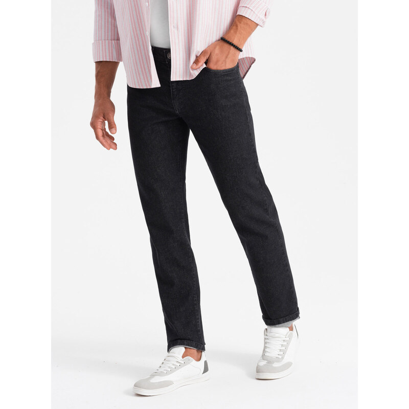 Ombre Pantaloni clasici din denim pentru bărbați REGULAR FIT - negru V2 OM-PADP-0152