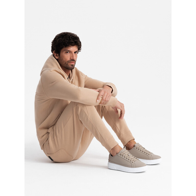 Ombre Cizme sport din piele ecologică pentru bărbați cu talpă groasă - cenușă V1 OM-FOSL-0166