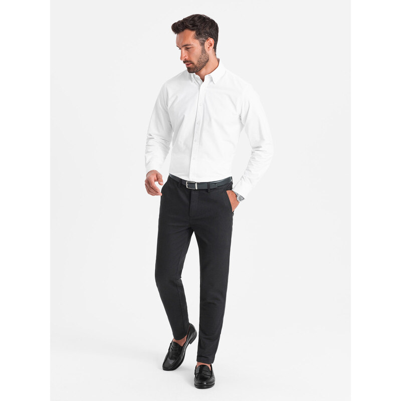Ombre Pantaloni chino clasici pentru bărbați cu textură fină - negru V5 OM-PACP-0188