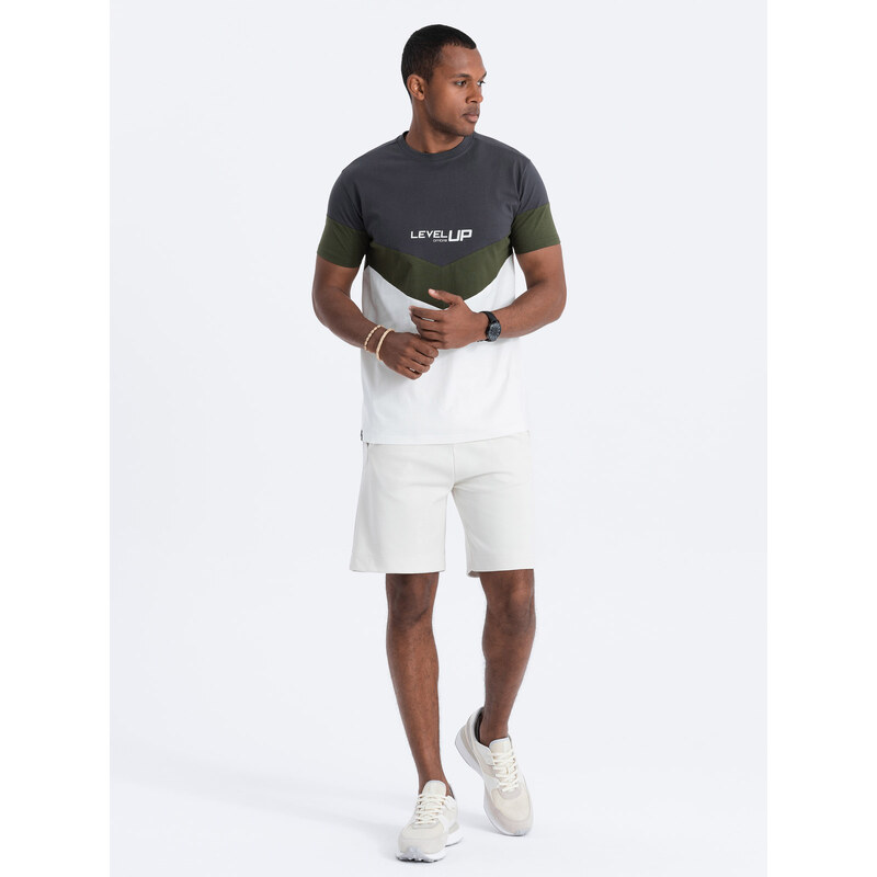 Ombre Tricou tricolor din bumbac pentru bărbați cu logo - grafit/olive V9 S1747