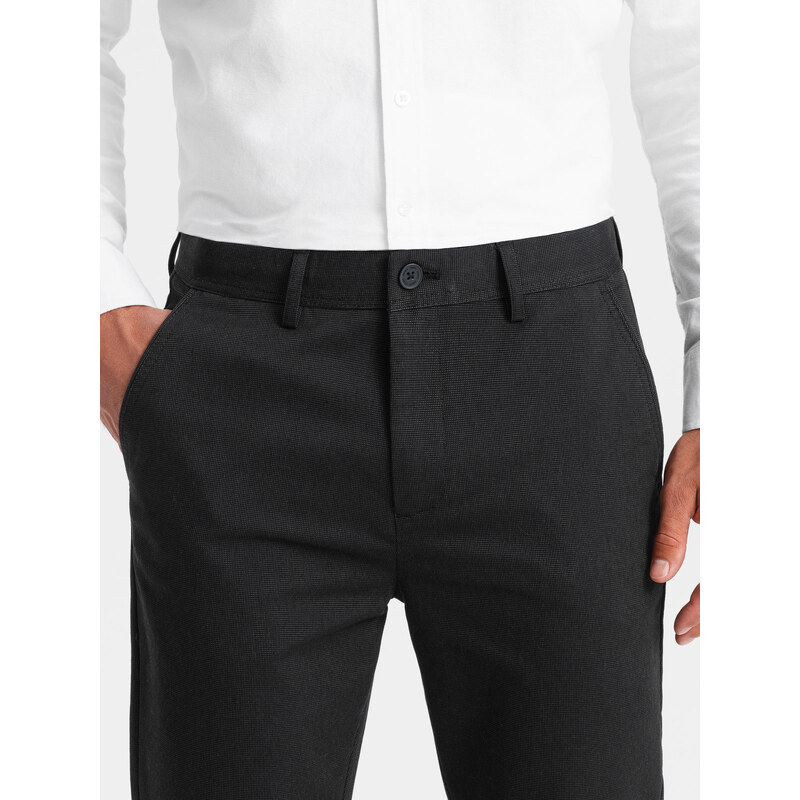 Ombre Pantaloni chino clasici pentru bărbați cu textură fină - negru V5 OM-PACP-0188