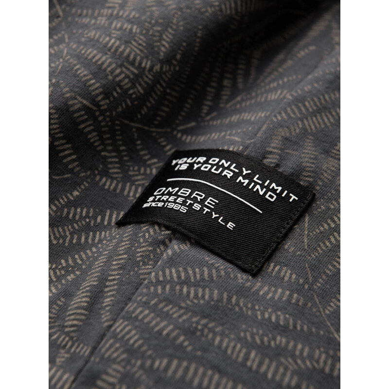 Ombre Tricou bărbătesc cu imprimeu complet în frunze de palmier - grafit V4 OM-TSFP-0182