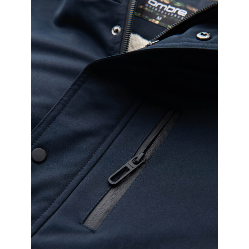 Ombre Jachetă lungă sherpa parka pentru bărbați – albastru marin V2 OM-JALJ-0181
