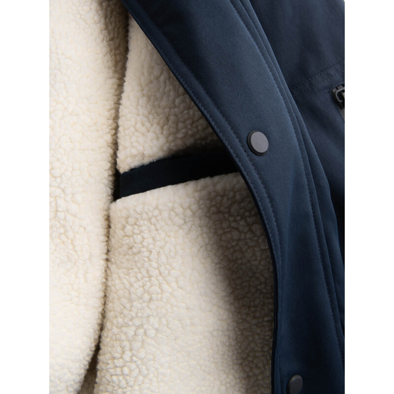 Ombre Jachetă lungă sherpa parka pentru bărbați – albastru marin V2 OM-JALJ-0181