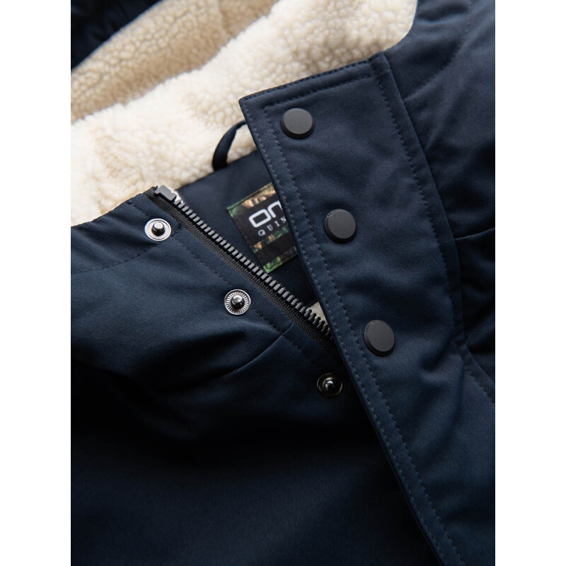 Ombre Jachetă lungă sherpa parka pentru bărbați – albastru marin V2 OM-JALJ-0181