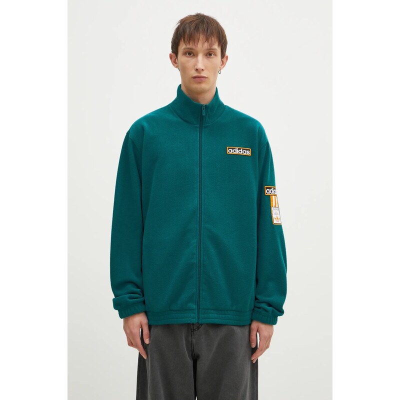 adidas Originals bluză Polarfleece Adibreak Tracktop barbati, culoarea verde, cu imprimeu, IW5815