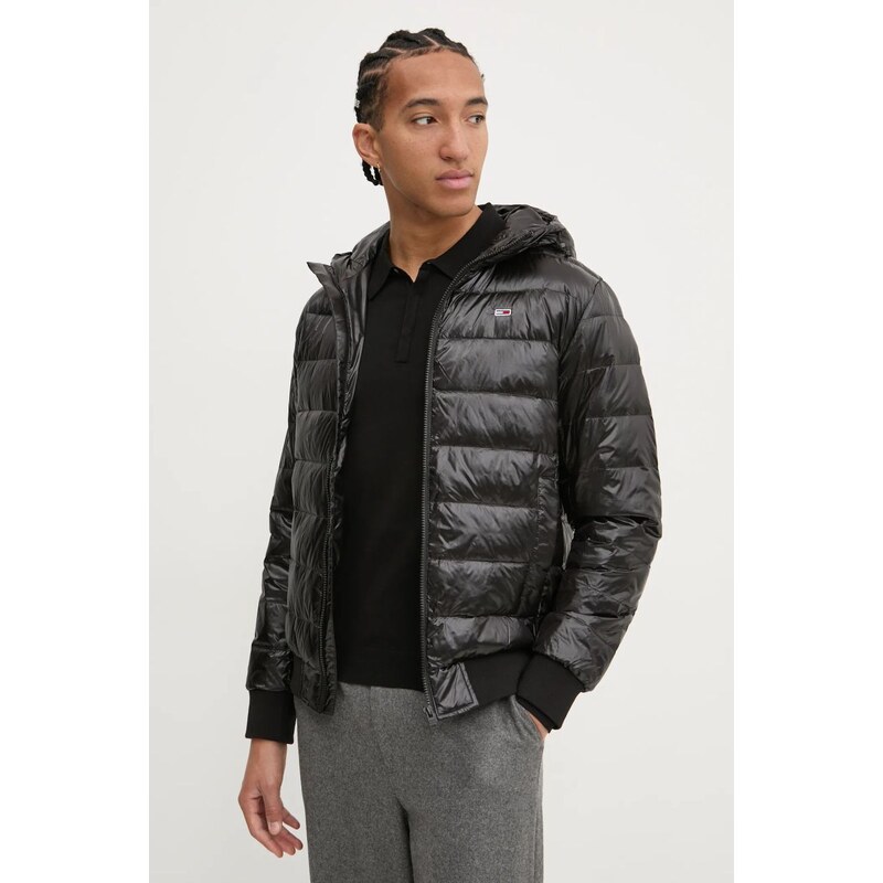 Tommy Jeans geacă de puf bărbați, culoarea negru, de tranziție, DM0DM20659
