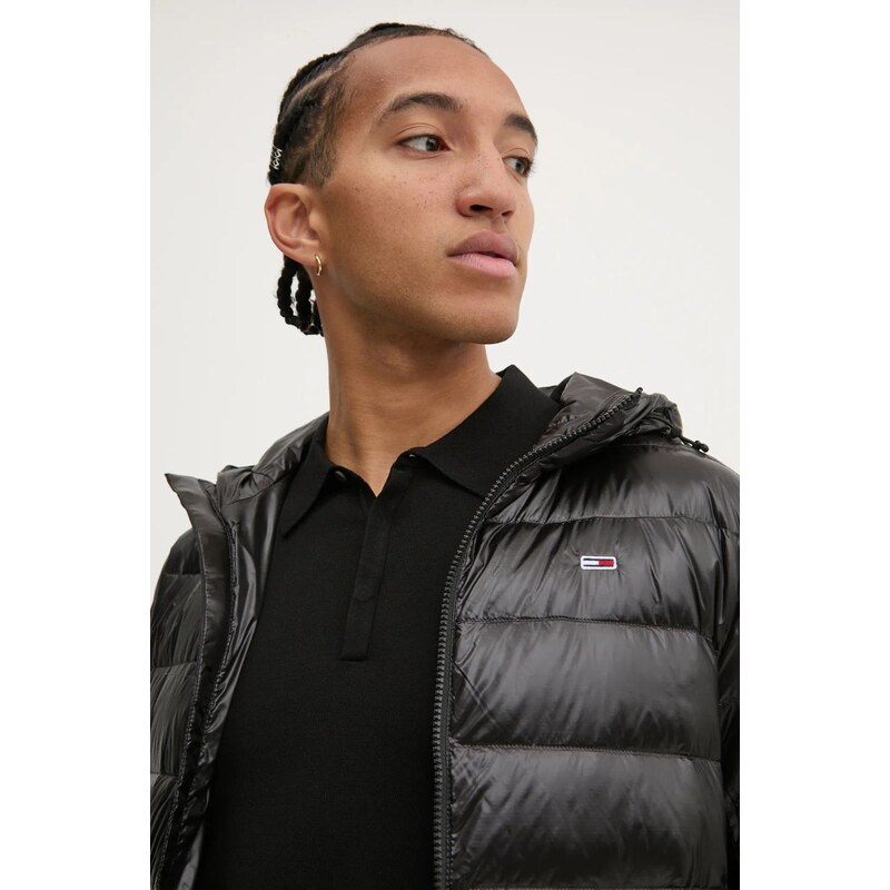 Tommy Jeans geacă de puf bărbați, culoarea negru, de tranziție, DM0DM20659