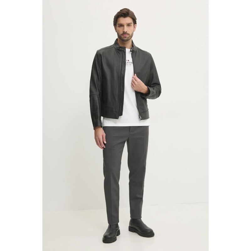 BOSS geaca de piele barbati, culoarea negru, de tranzitie, 50532475