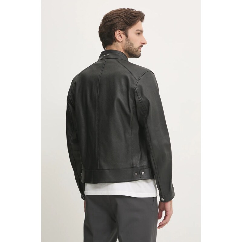 BOSS geaca de piele barbati, culoarea negru, de tranzitie, 50532475