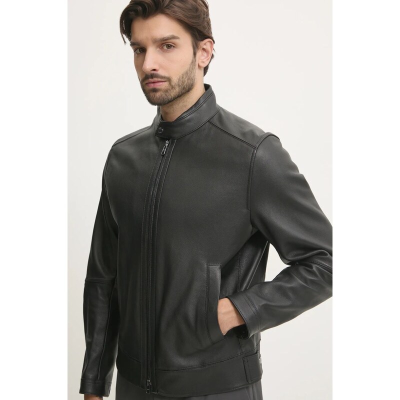 BOSS geaca de piele barbati, culoarea negru, de tranzitie, 50532475