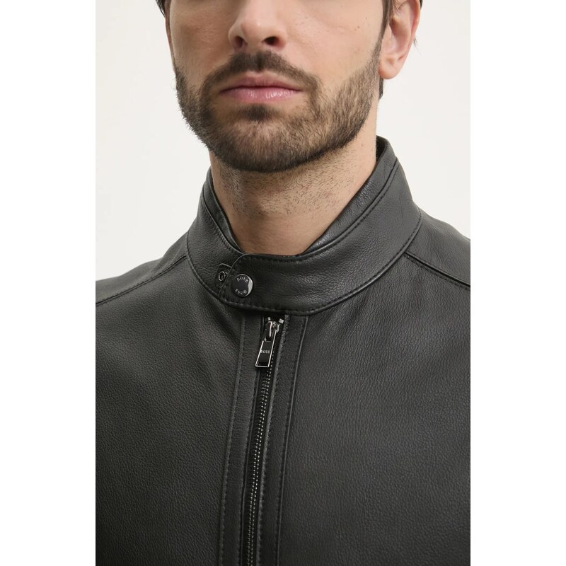 BOSS geaca de piele barbati, culoarea negru, de tranzitie, 50532475