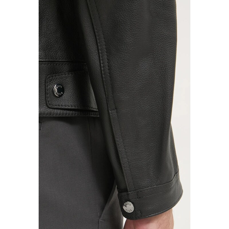 BOSS geaca de piele barbati, culoarea negru, de tranzitie, 50532475