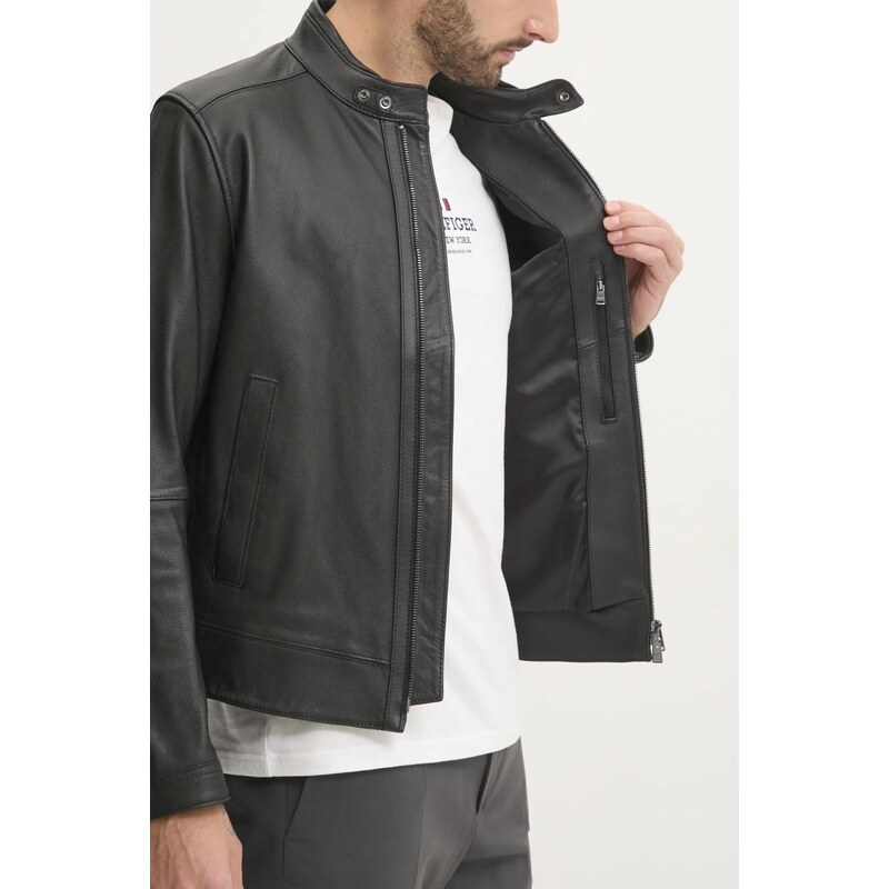 BOSS geaca de piele barbati, culoarea negru, de tranzitie, 50532475