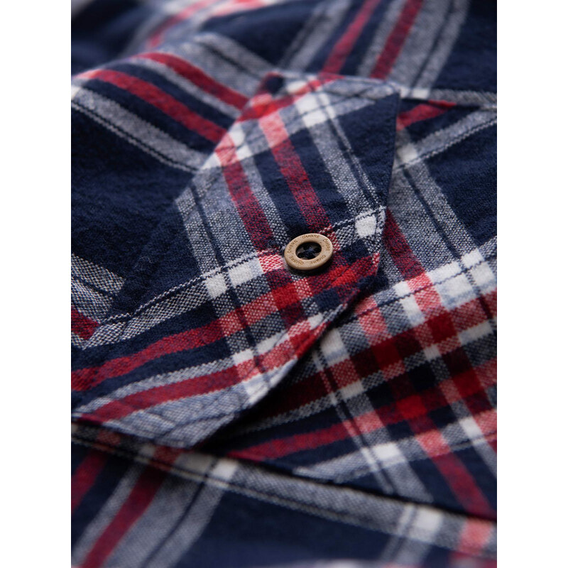Ombre Cămașă bărbătească din flanelă cu buzunare cu nasturi - roșu și bleumarin OM-SHCS-0137