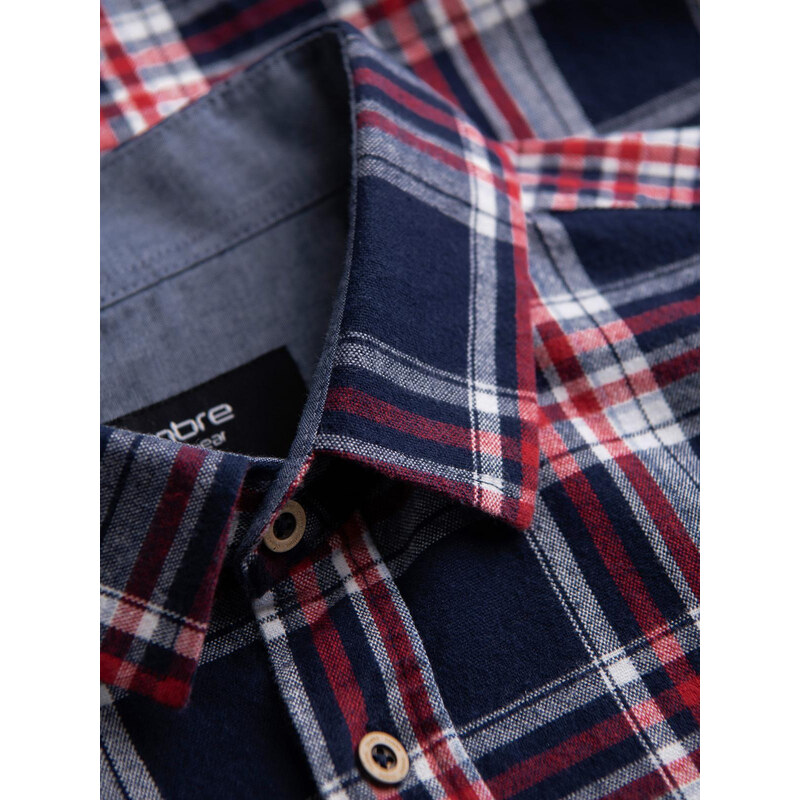 Ombre Cămașă bărbătească din flanelă cu buzunare cu nasturi - roșu și bleumarin OM-SHCS-0137