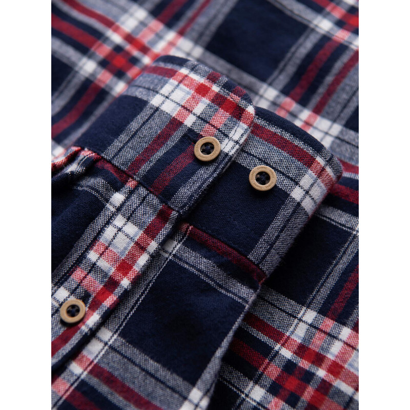 Ombre Cămașă bărbătească din flanelă cu buzunare cu nasturi - roșu și bleumarin OM-SHCS-0137