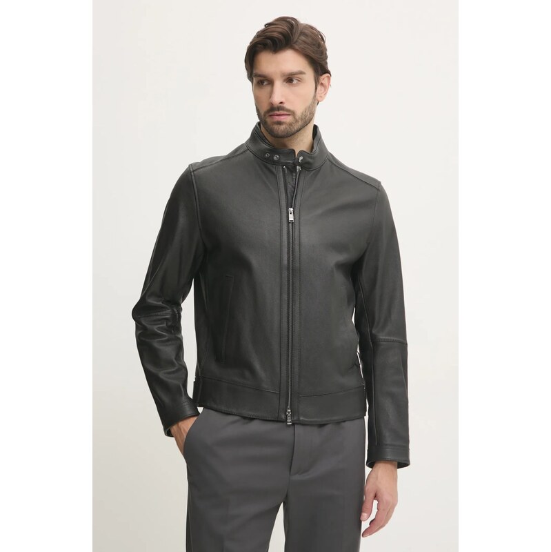 BOSS geaca de piele barbati, culoarea negru, de tranzitie, 50532475