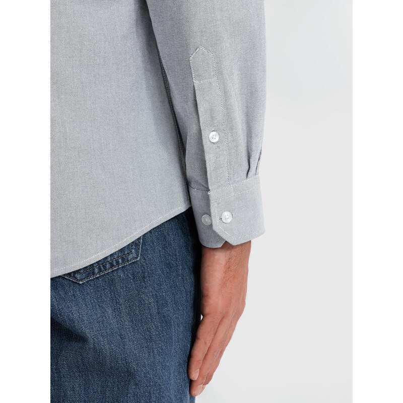Ombre Cămașă oxford elegantă pentru bărbați cu broderie - gri deschis V2 OM-SHOS-0172