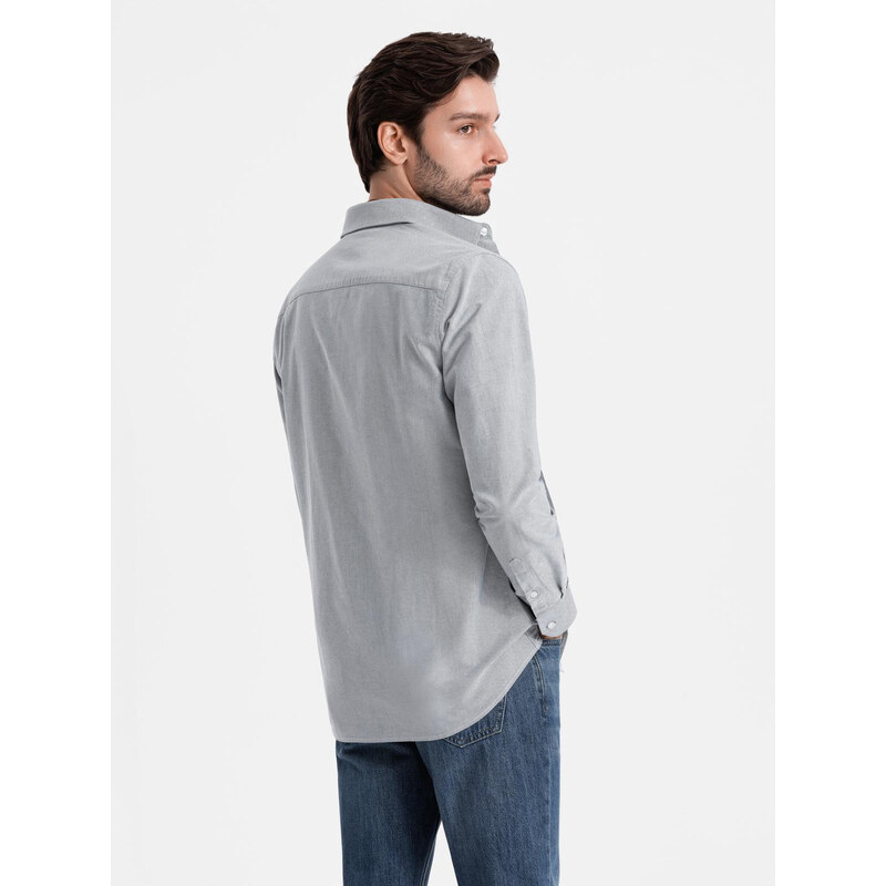 Ombre Cămașă oxford elegantă pentru bărbați cu broderie - gri deschis V2 OM-SHOS-0172