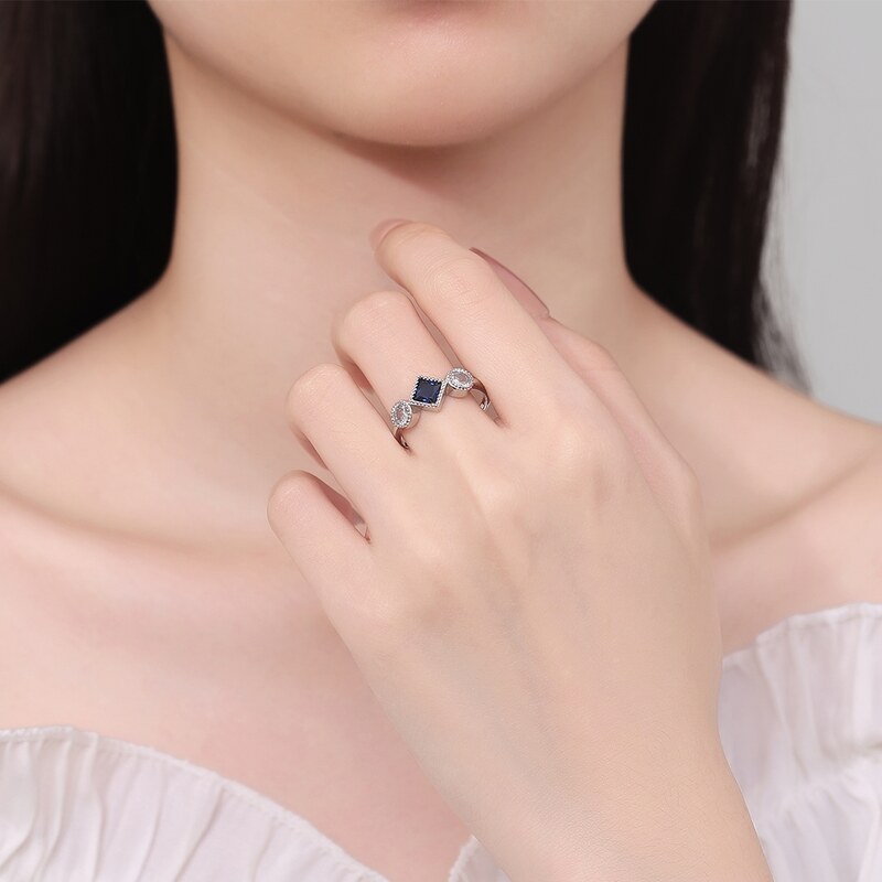 DELIS Inel argint 925, JW1353, model elegant cu piatra albastra, placat cu rodiu (Marime: 5)