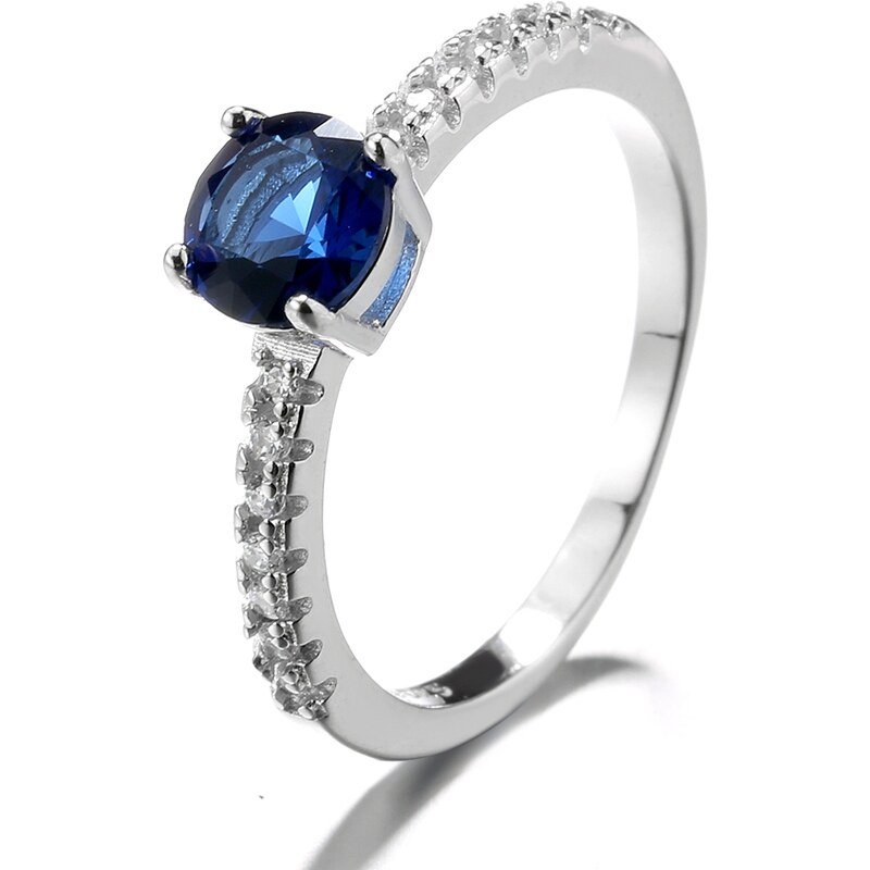 DELIS Inel argint 925, JW1360, model elegant cu piatra albastra, placat cu rodiu (Marime: 5)