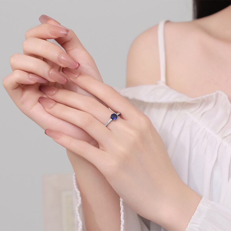 DELIS Inel argint 925, JW1360, model elegant cu piatra albastra, placat cu rodiu (Marime: 5)